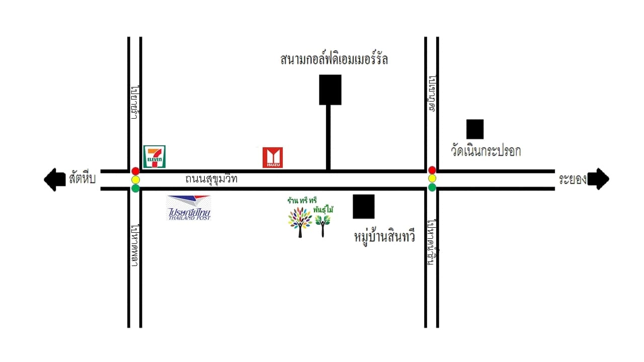 แผนที่ ทรี ทรี พันธุ์ไม้ โทร 081-8632299 แยกไปหาดน้ำริน ติดถนนสุขุมวิท  